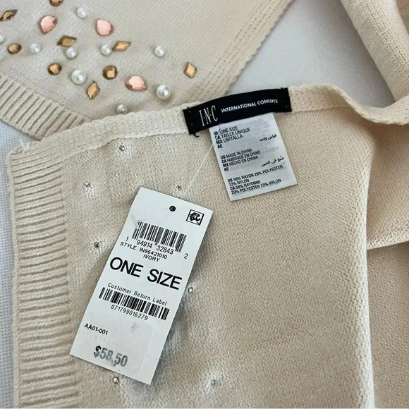 INC International Concepts Scarf Jeweled Embellishments Color Ivory Soft Cozy - Picture 8 of 8
